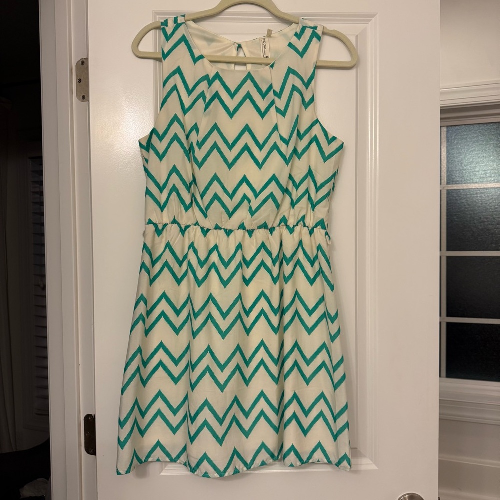 Pink Owl Mini Dress - teal and off white